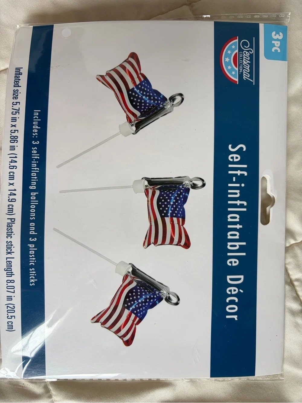 Self-Inflatable American Flag Party Picks 3- Red, White & Blue